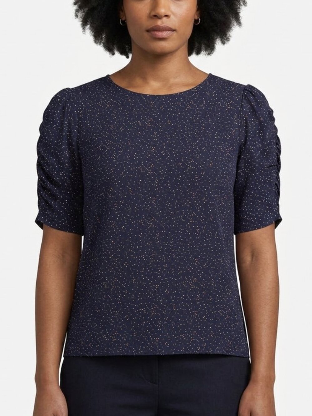 MELLODAY Navy Multi Dot Puff Sleeve Blouse